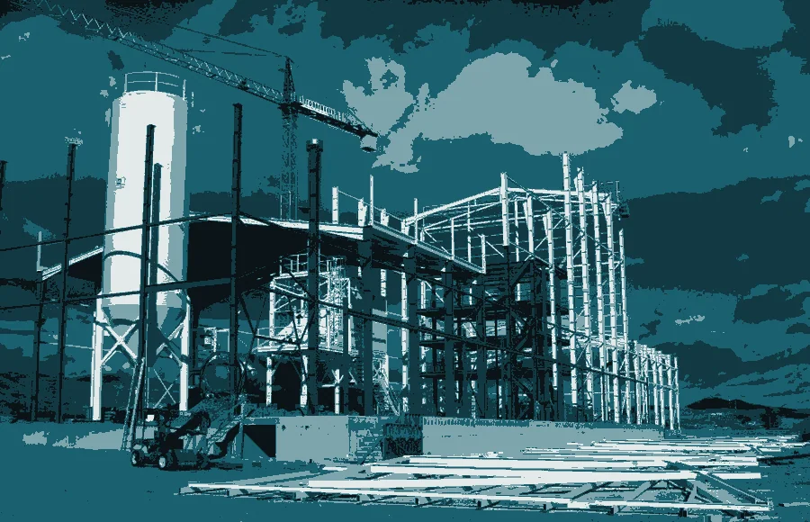Estructura metálica de una nave industrial en montaje
